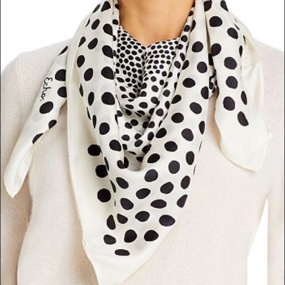 NWT ECHO DESIGN Circling Dots Print 100% Silk Scarf